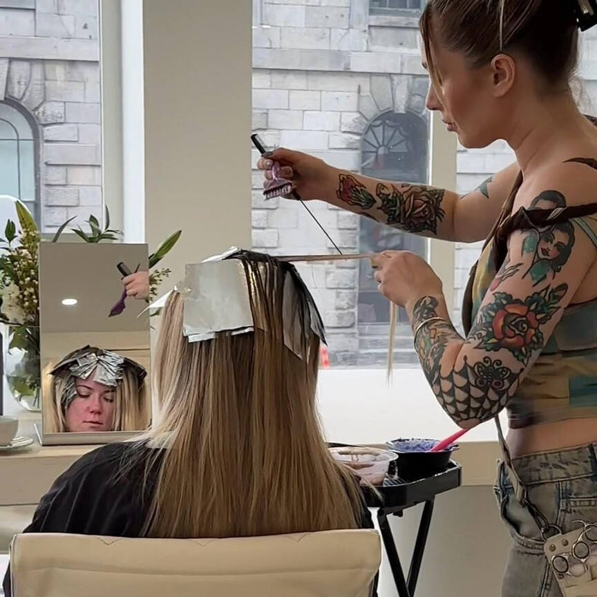 Foiling a client in the salon